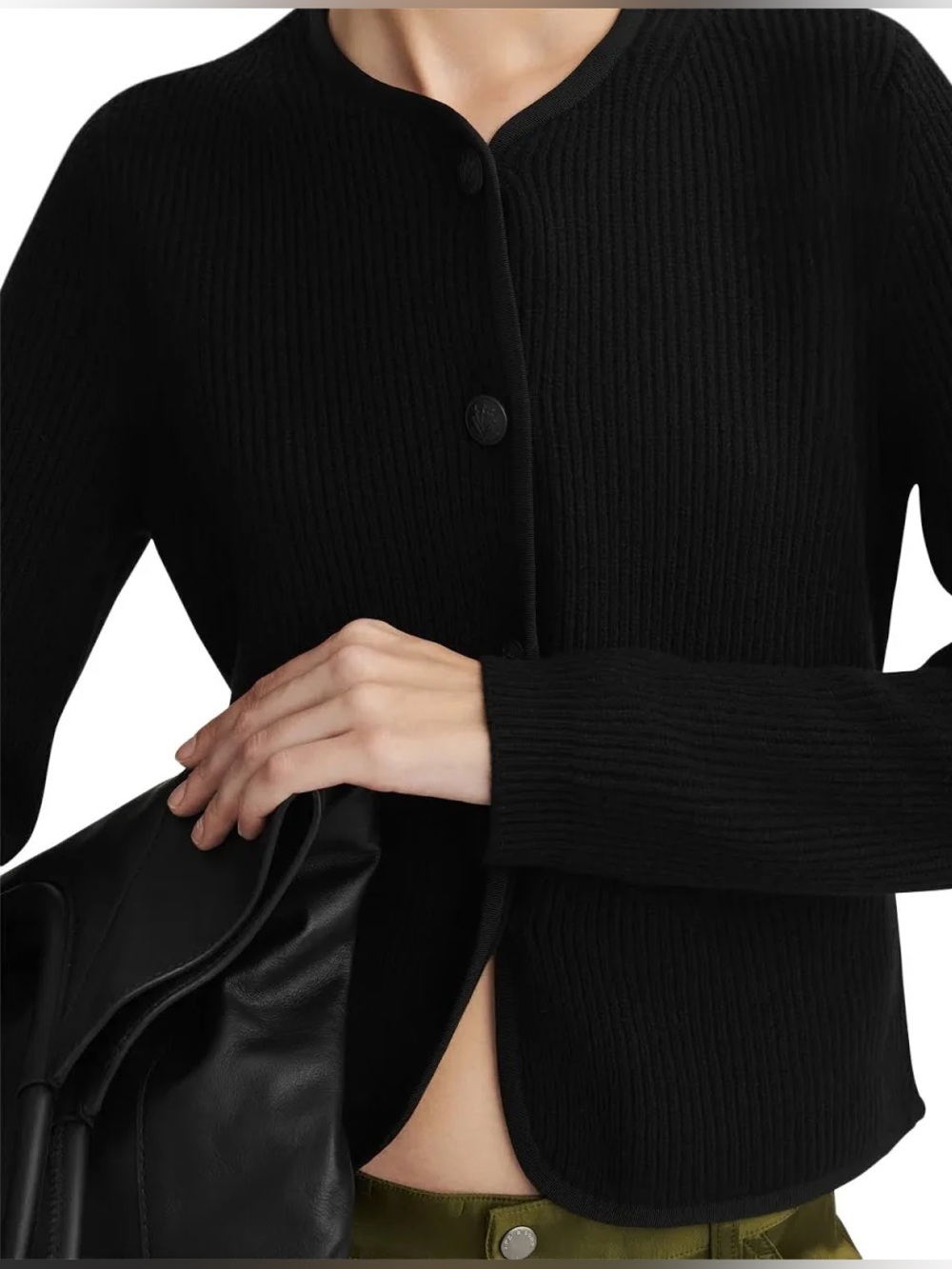 rag & bone Nancy Black Ribbed Button-Front Cardigan - Picture 3 of 15